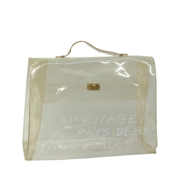 HERMES Vinyl Kelly Hand Bag Vinyl Clear Auth - Picture 1 of 16